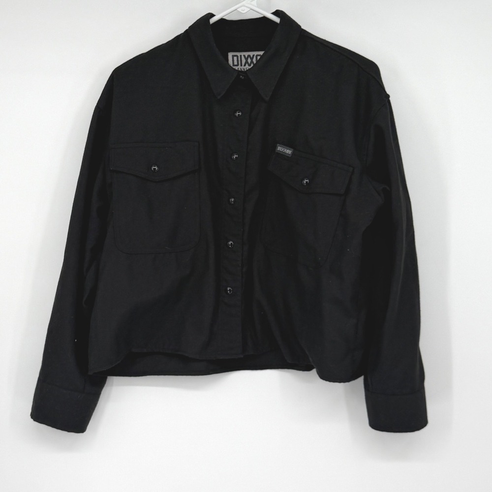 Dixxon Outlaw Black Flannel Shirt Womens Large L Cropped Long Sleeve Button Up